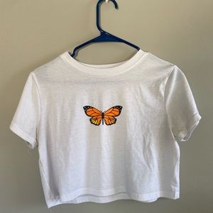 White cropped butterfly tee